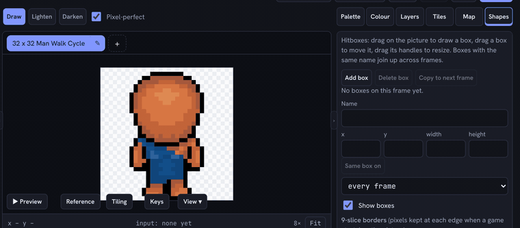 A hurtbox drawn over a walking character and copied across the frames