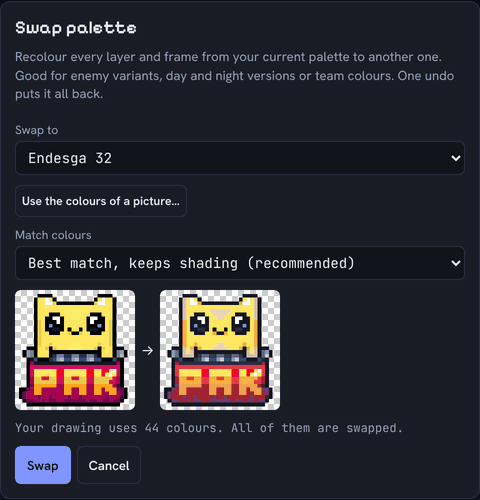 The Pixel Pak logo recoloured into Game Boy, PICO-8, NES, Commodore 64 and ZX Spectrum palettes